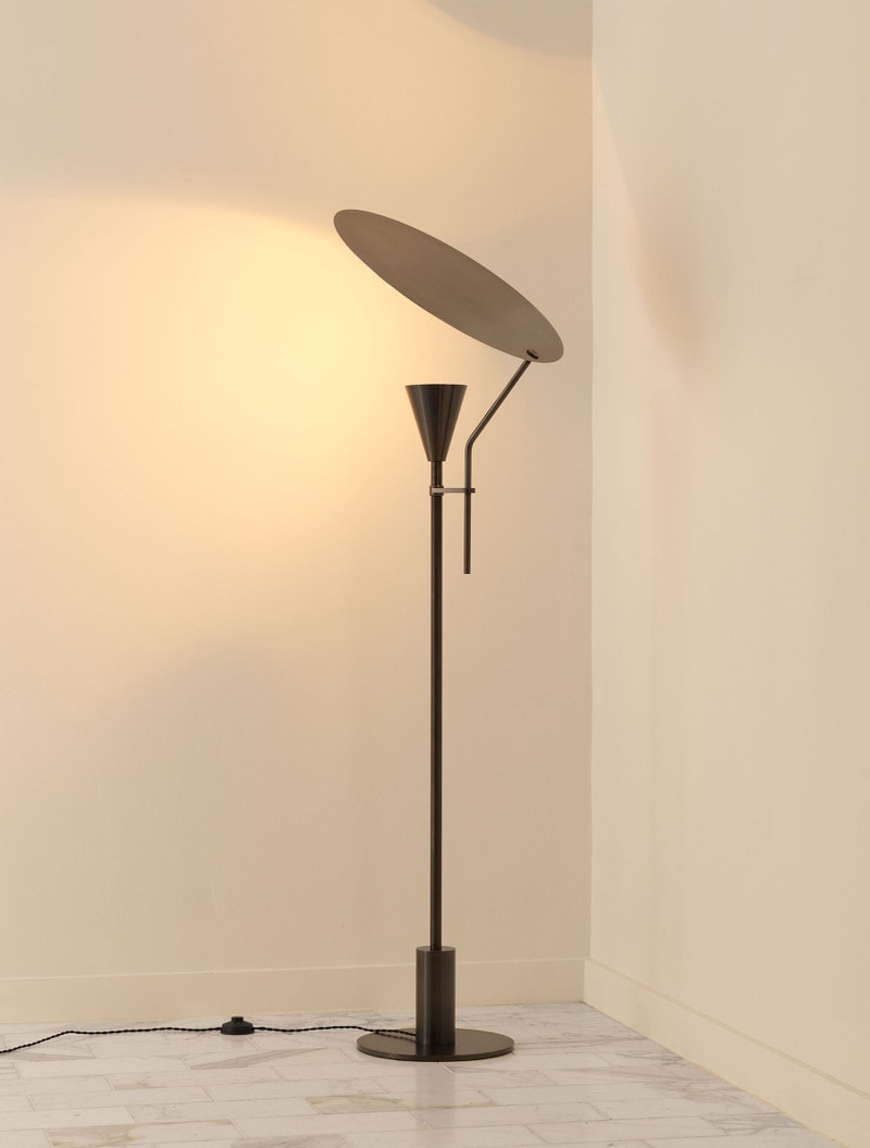 Sail Floor Lamp shown in Blackened Brass